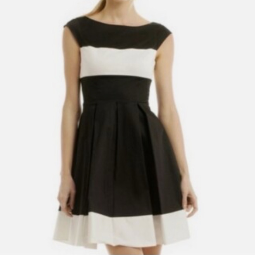 Kate Spade Black And Cream Stripe Fit And Flare Dress